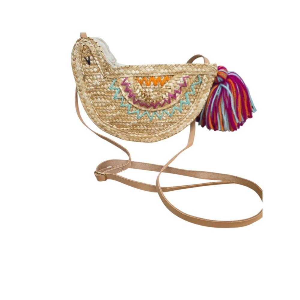 Meri Meri Bird Straw Crossbody Bag Leather Adjustable Strap